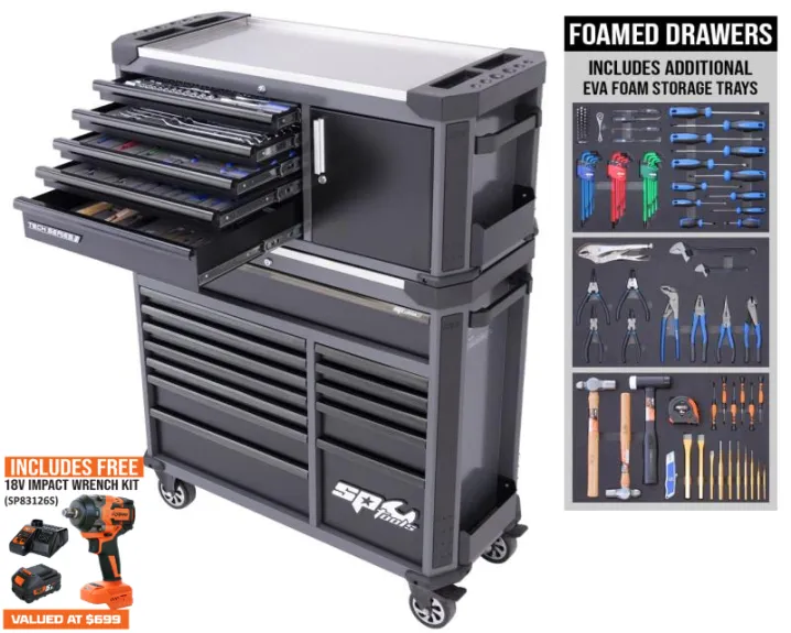 TECH SERIES TOOL KIT WITH POWER TOOL CUPBOARD - 346PC - METRIC/SAE - DIAMOND BLACK BONUS EVAS